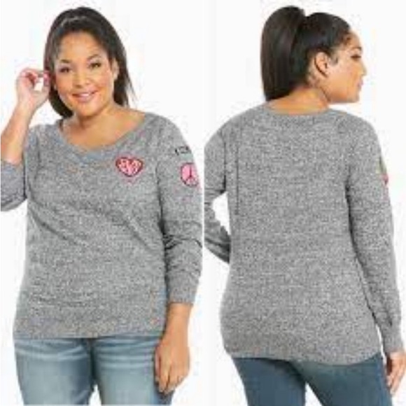 Torrid Marled Knit Patch Long Sleeve Pullover  Sweater - Picture 2 of 14